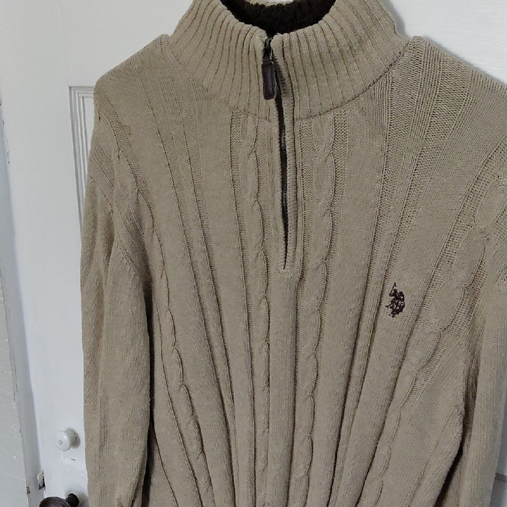 U.S. Polo Assn. Men's Tan Zip-Up Sweater - Picture 2 of 4